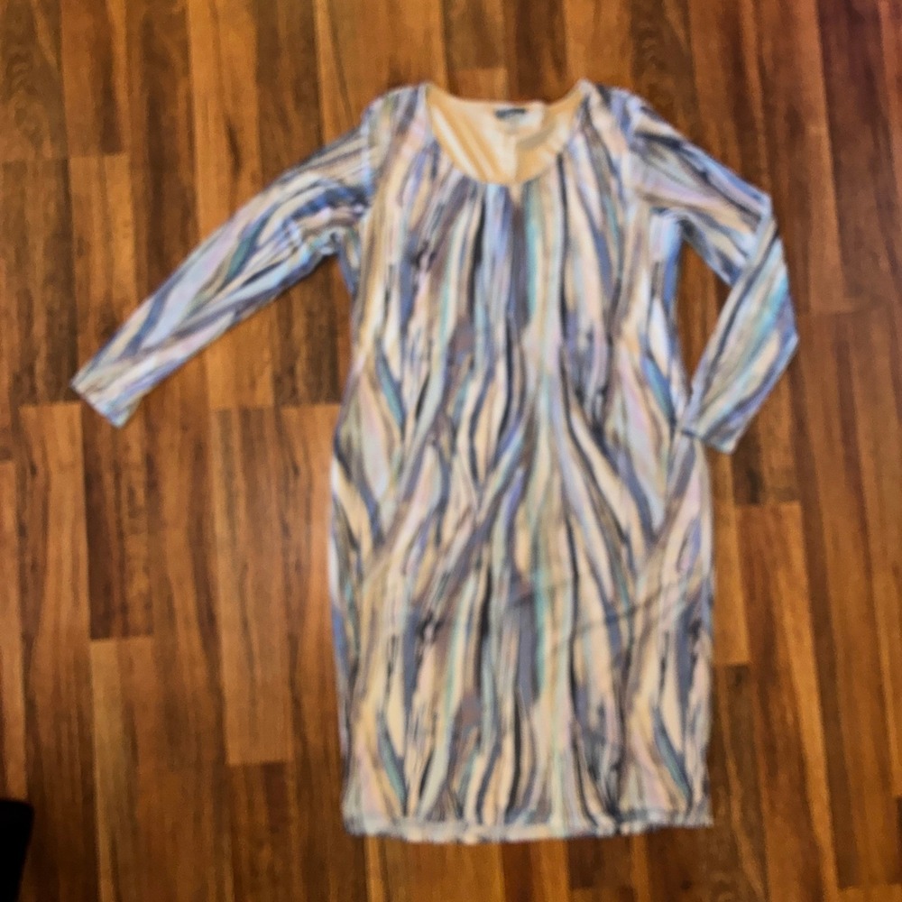 Bold Elements Women XXL Blue Abstract Mesh Overlay Long Sleeve Sheath Dress